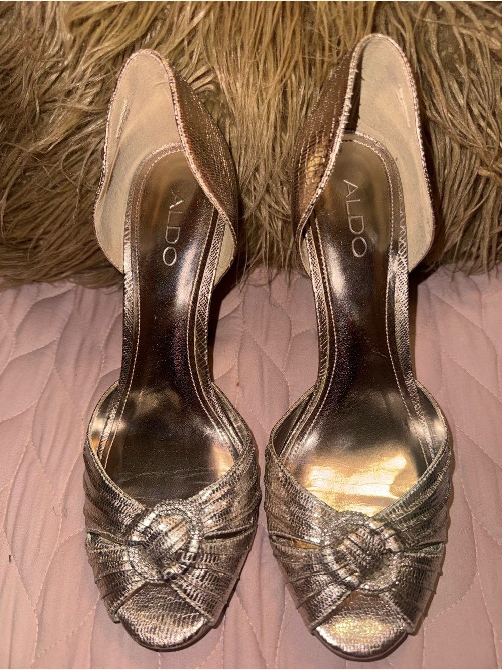 ALDO Metallic Bronze Peep-Toe D'Orsay Heels